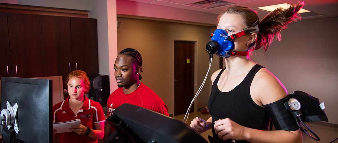 Exercise Science Students observing student on treadmill