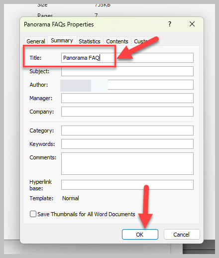 Enter a document title in the Title box and click on the OK button.