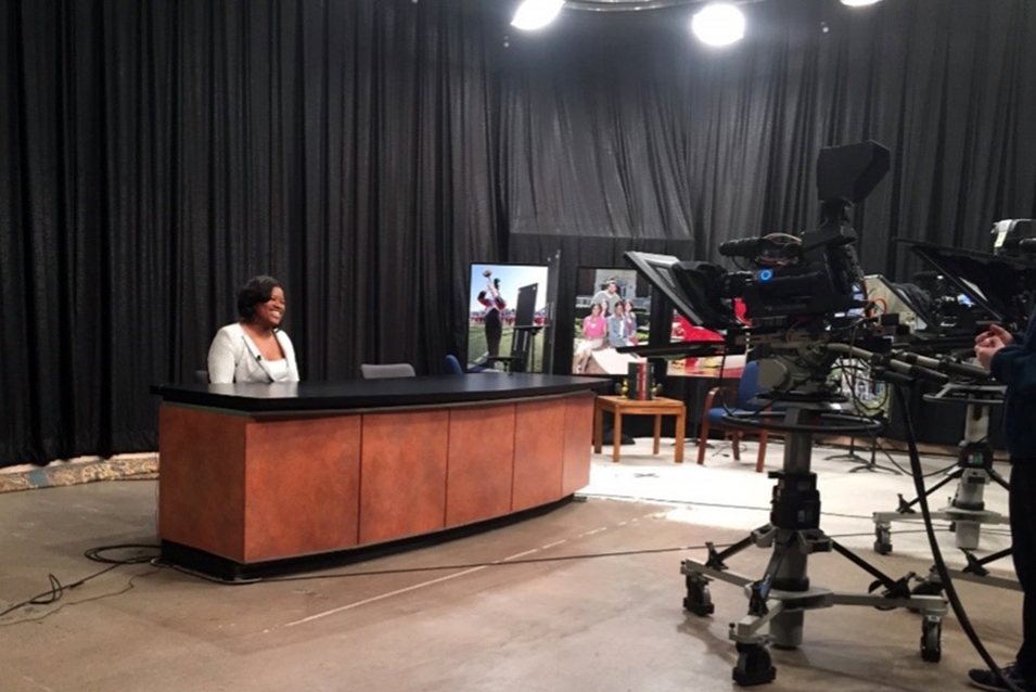 Danielle Moss in the tv studio at Jax State